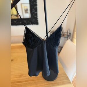 Zara Black Lace-Detail Satin Cami